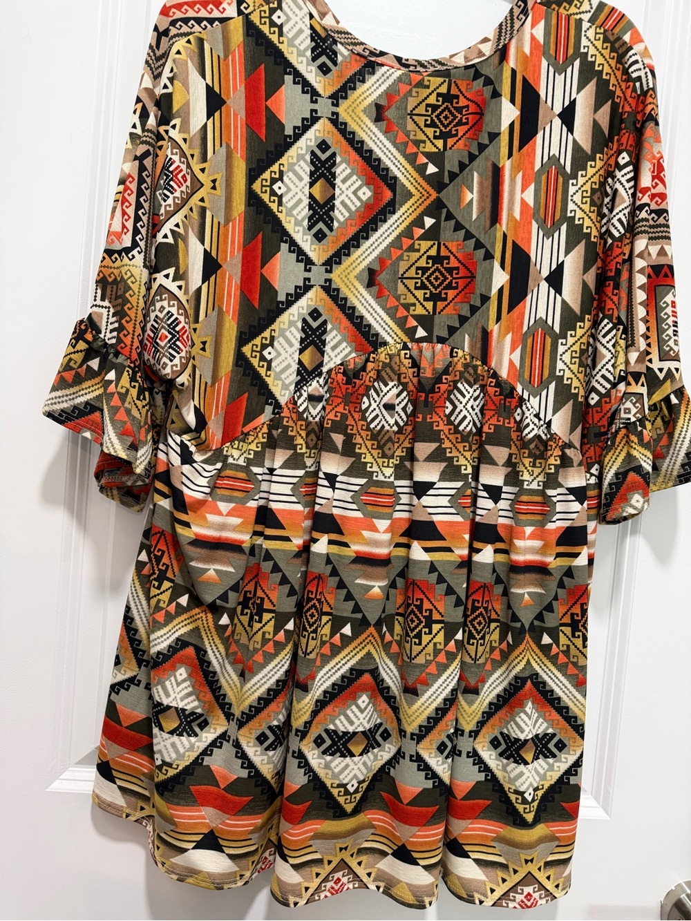 Boutique Boho Aztec Print Peasant Top in Rust & Multicolor Women’s Large — NWT - Picture 4 of 6